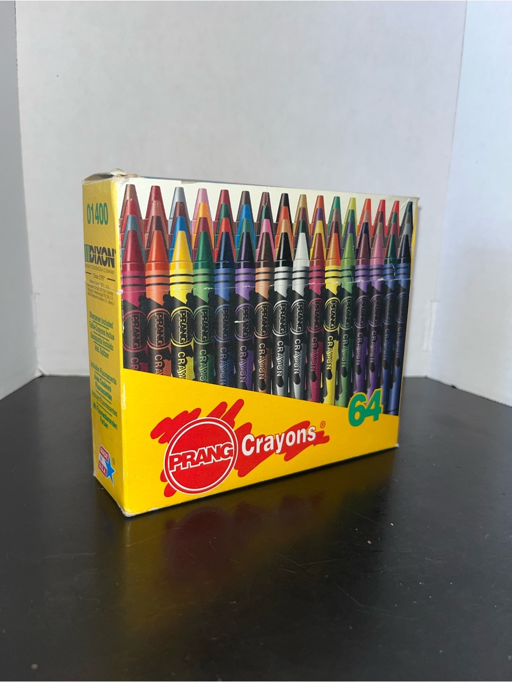Vintage Prang Crayons - 64 Count - Fluorescents - Sharpener - Nontoxic RARE